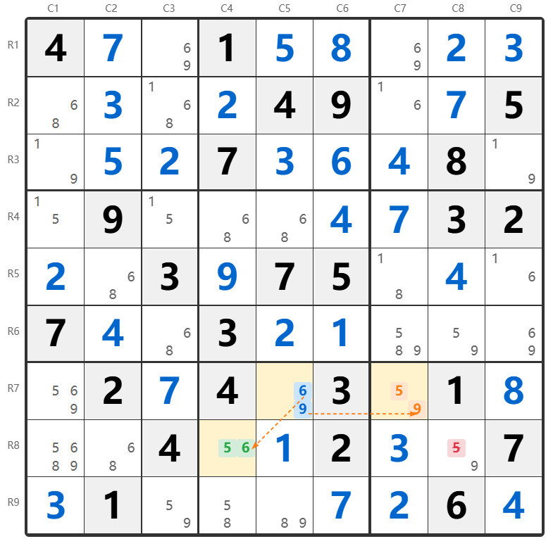 XY-Wing उदाहरण 1