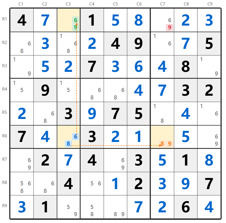 XY-Wing उदाहरण 2