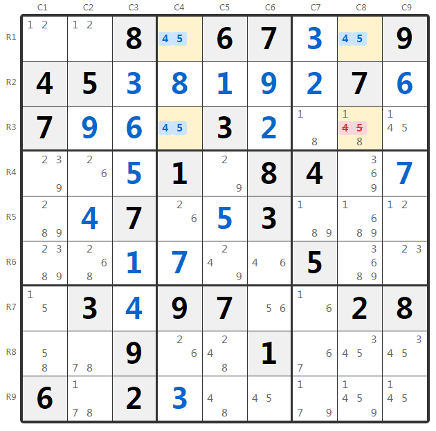 Unique Rectangle टाइप 1 उदाहरण