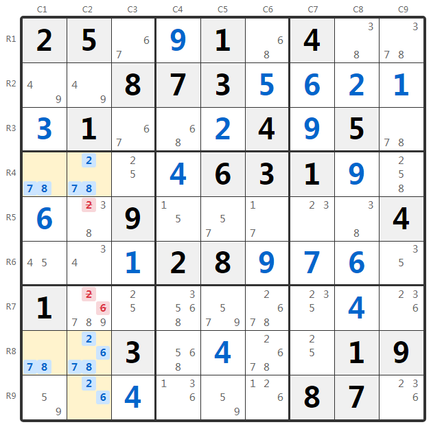 Unique Rectangle टाइप 3 उदाहरण