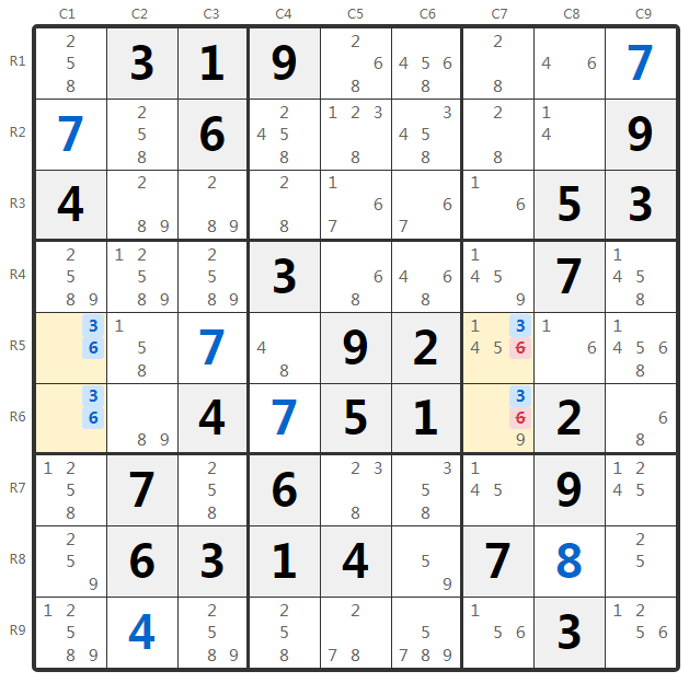Unique Rectangle टाइप 4 उदाहरण